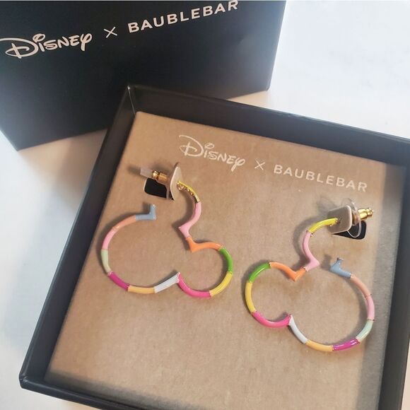 Disney Mickey Rainbow Bamboo Hoop Earrings (Baublebar) - Picture 3 of 6